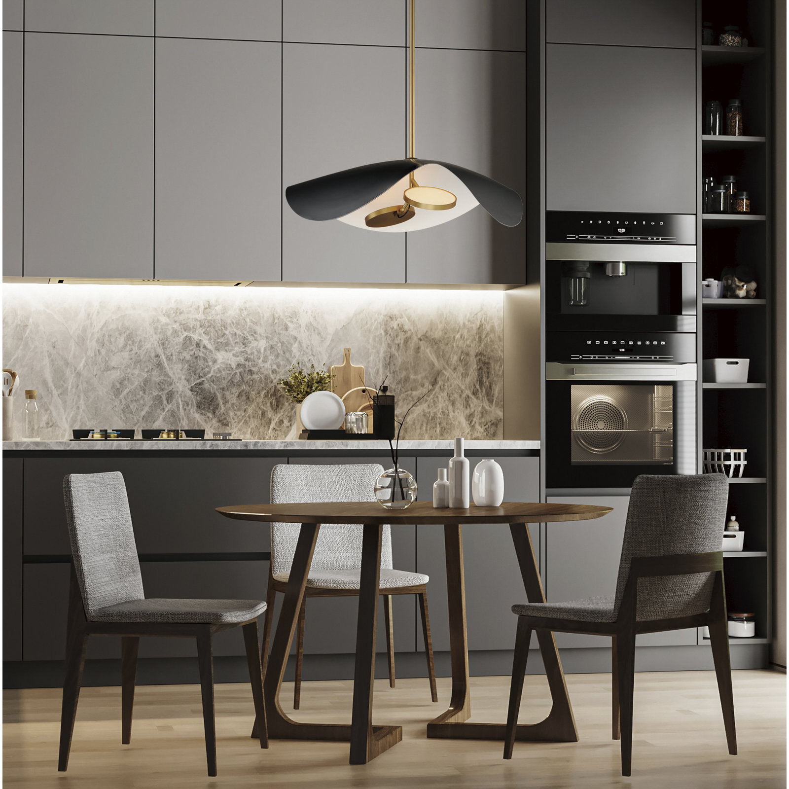 Hinton 2 Light Metal LED Pendant, Black/Gold