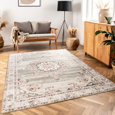 7 pi 10 po Tapis multicolore By 6, motif de médaillon traditionnel, velours, teinture, utilisation intense à 100%, pour les espaces