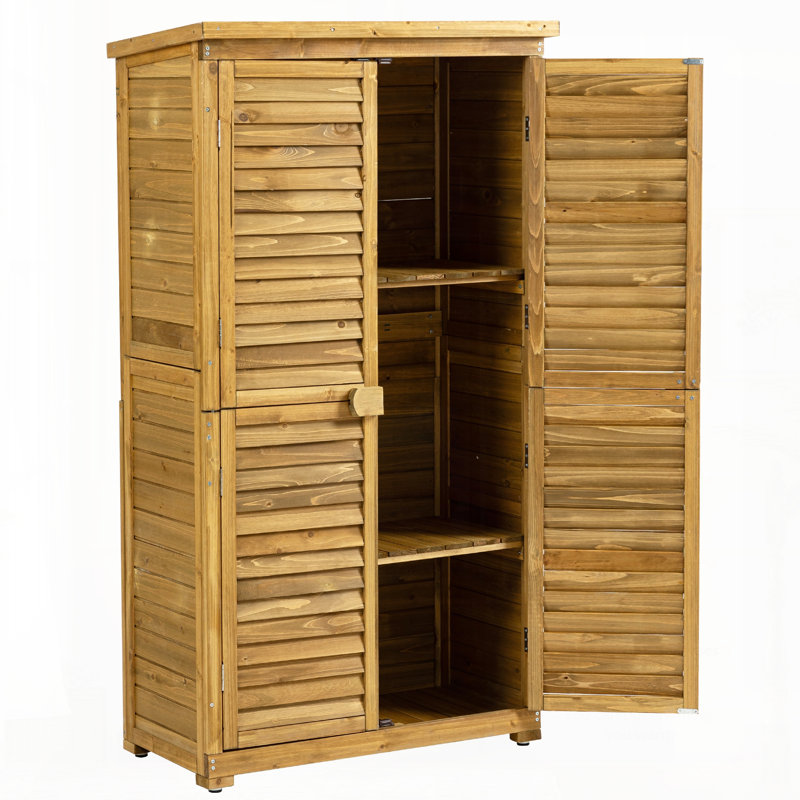 Outdoor Storage Cabinet, Wood Garden Shed With Lockable Door, Waterproof Roof, And 2 Removable Shelves For Patio And Backyard