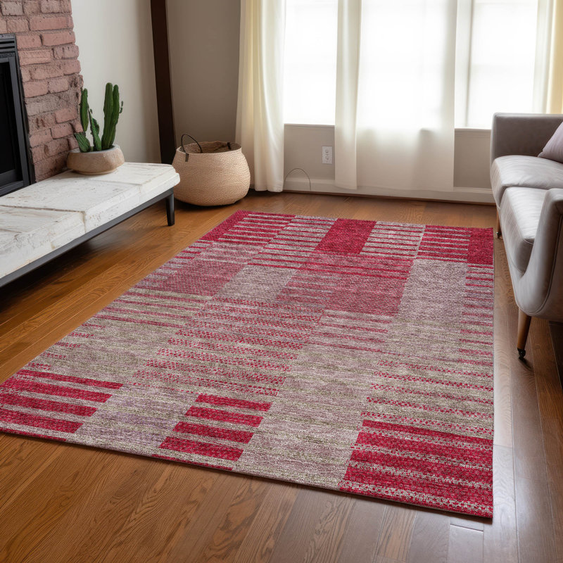 Tapis beige / rose en polyester tissé à la machine Aleid, Rectangle de 10 pi x 14 pi