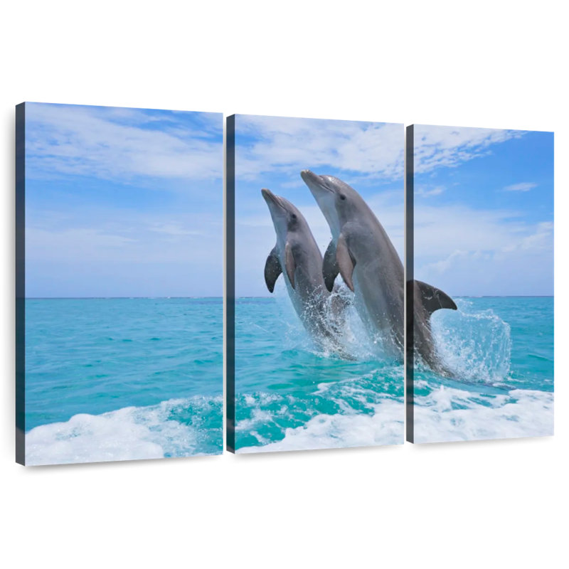 Bramph dauphins jouant en mer, H 48 po x l 74 po