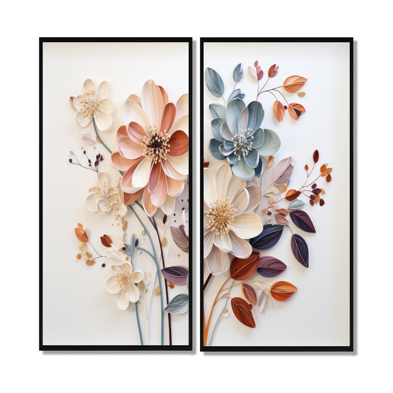 Fleurance - Art mural abstrait botanique 2 pièces, 40" H x 40" W, Black, Impression encadrée flottante