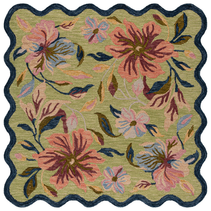 Jardin Hand Tufted Wool; Cotton Floral Indoor Rug, Square 6'