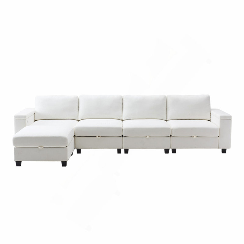 Canapé de rangement modulaire de 131 po avec repose-pieds - ports USB / Type-C, tissu chenille, fonction de canapé-lit et assemblage facile