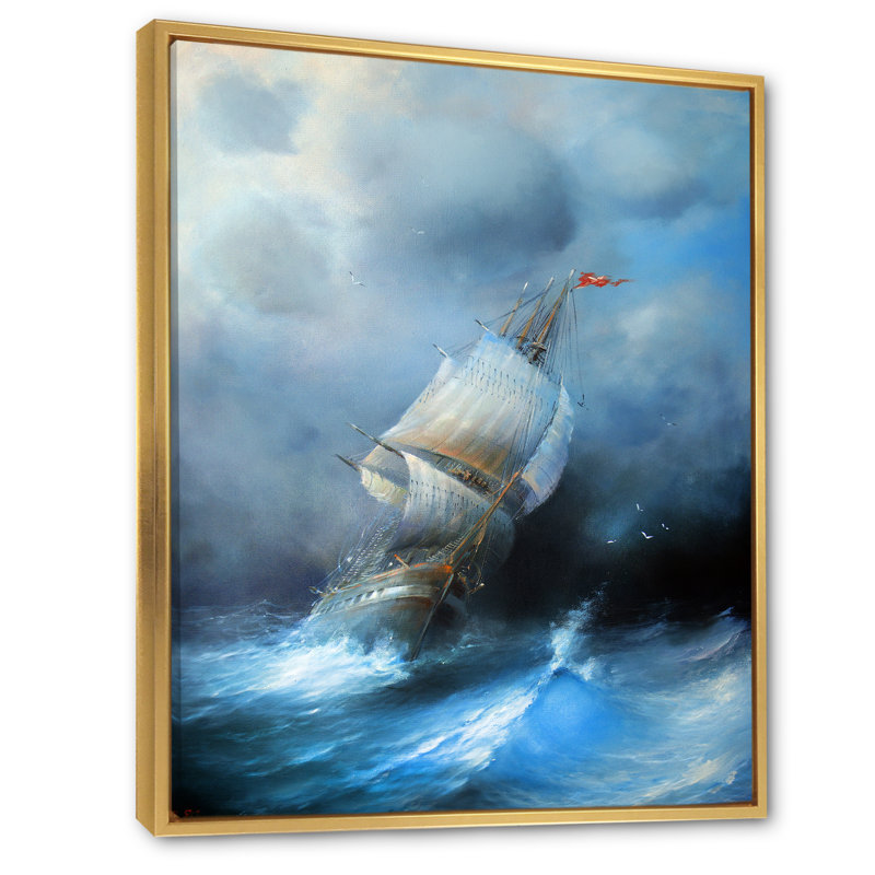 Décoration murale en toile Old Marine Sea Ship II - Nautique et côtier, H 40 po x l 30 po x P 1,5 po, Cadre flottant doré