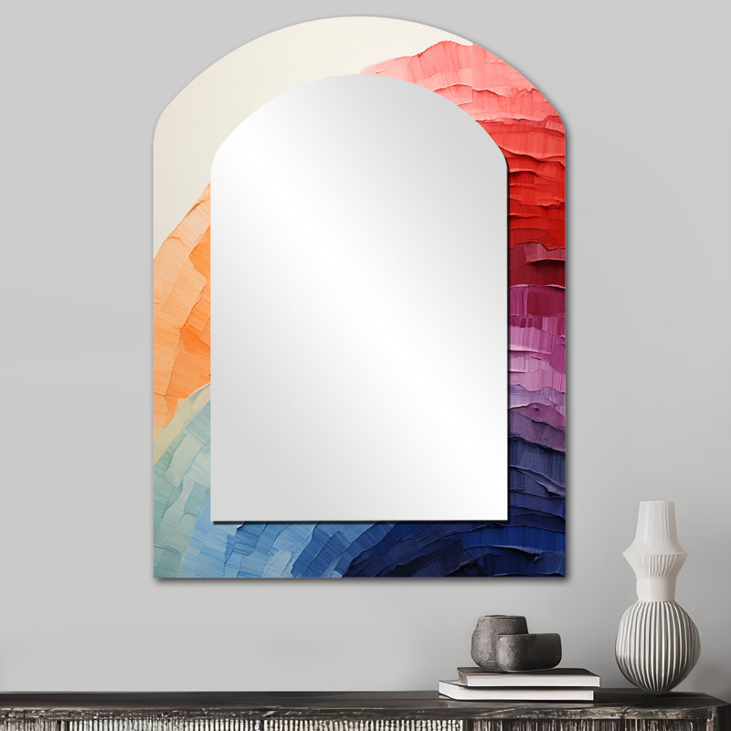Minimalisme Colors In Harmony I - miroir asymétrique arc-en-ciel, miroir mural décoratif Red Arch, impression sur métal