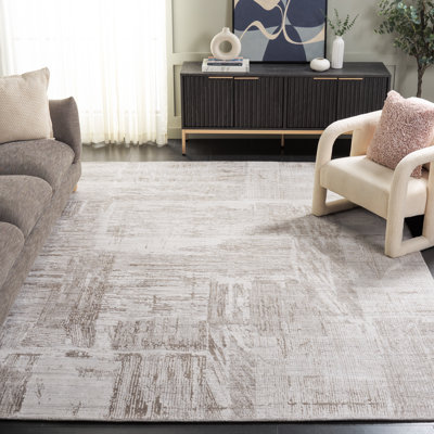 Tapis gris / taupe tissé en viscose / laine / coton Bedford