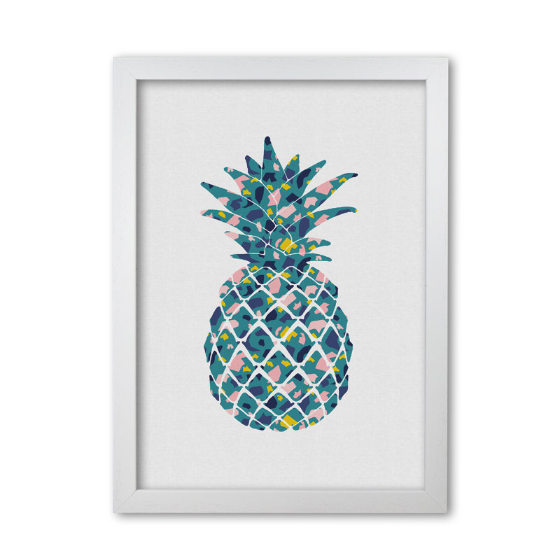 Teal Pineapple - Print, 85 cm H x 60 cm W x 5 cm D, White Grain Frame