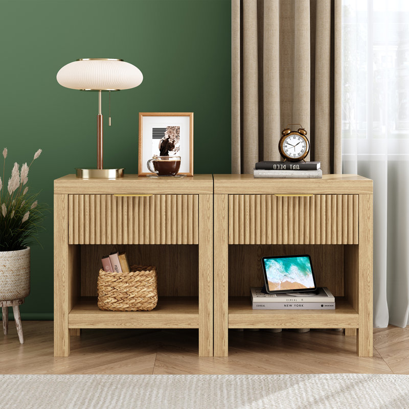 19.69" Tall 1 - Drawer Nightstand (Set of 2), Natural