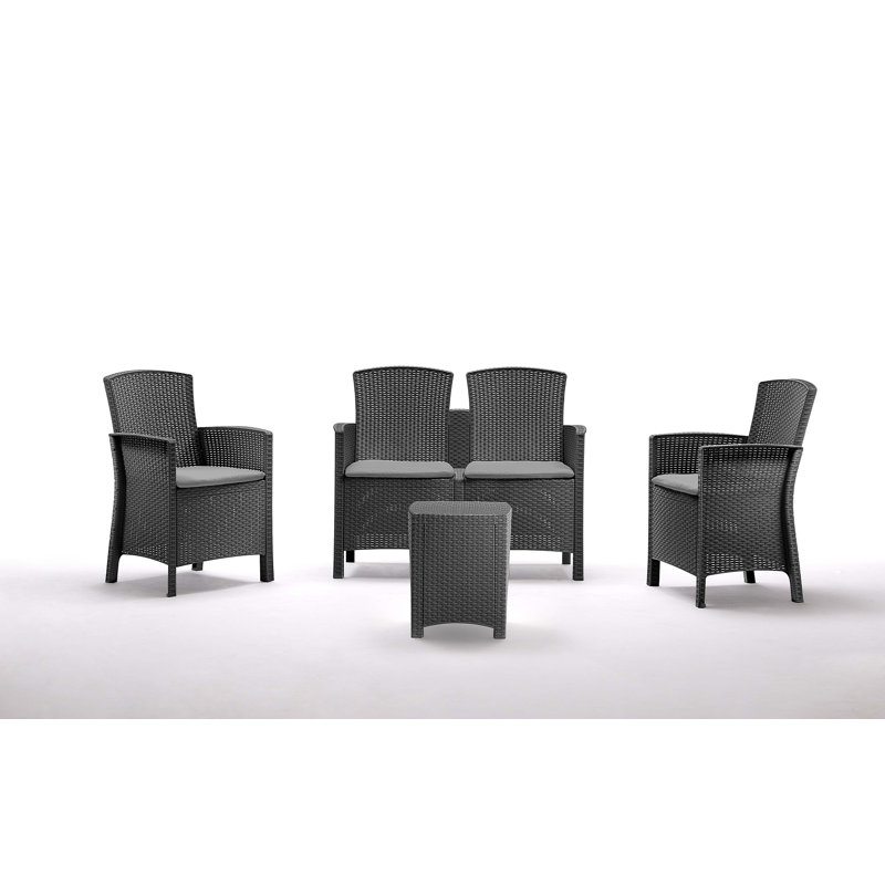 Outdoor Lounge Set Nettuno, Garden Set with Cushions, Rattan Effect, Anthracite