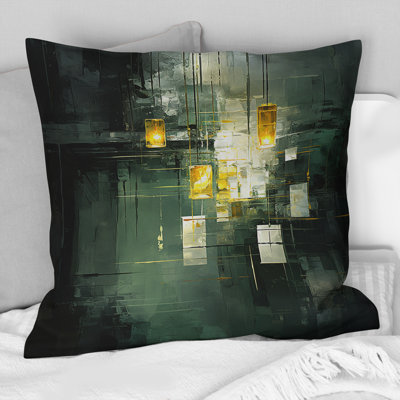 Sudden Serenity Abstract Retro Emerald And Gold - Coussin décoratif avec peinture abstraite