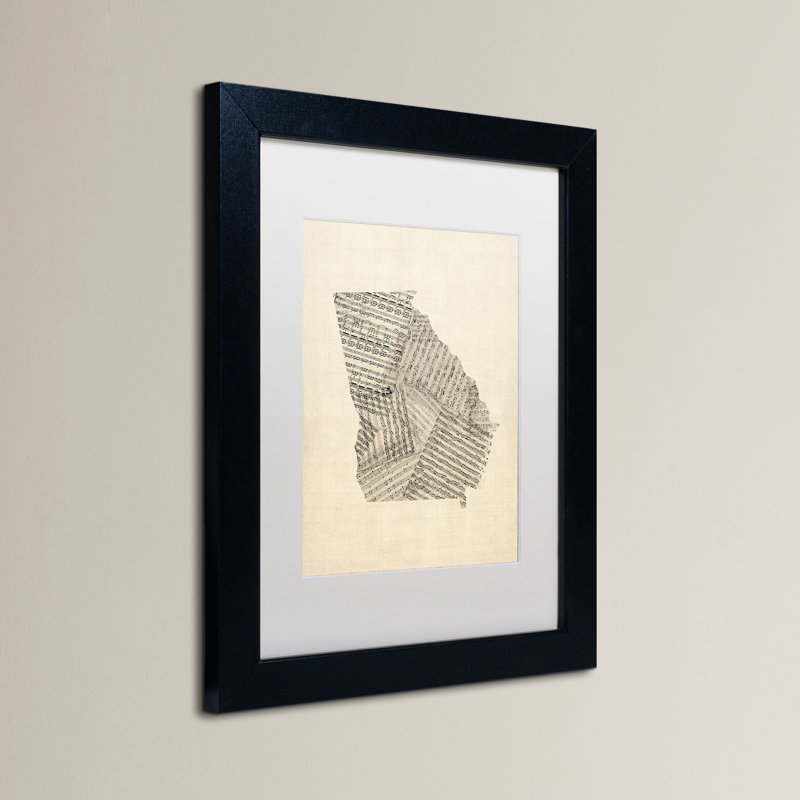 "old sheet music map of georgia" par michael tompsett, impression sur toile encadrée, H 20 po x l 16 po x P 0,5 po, Blanc mat