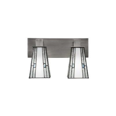 Apollo 2 Light Bath Bar Shown In Graphite Finish With 5" Square Sky Ice Art Glass