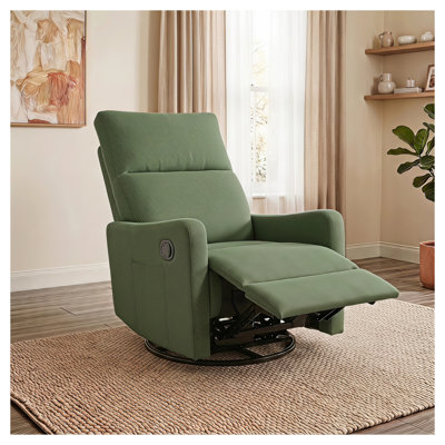 Fauteuil inclinable pivotant vert foncé avec rotation à 360 °, fauteuil berçant rembourré en velours flocon de neige pour le salon et la chambre de bébé