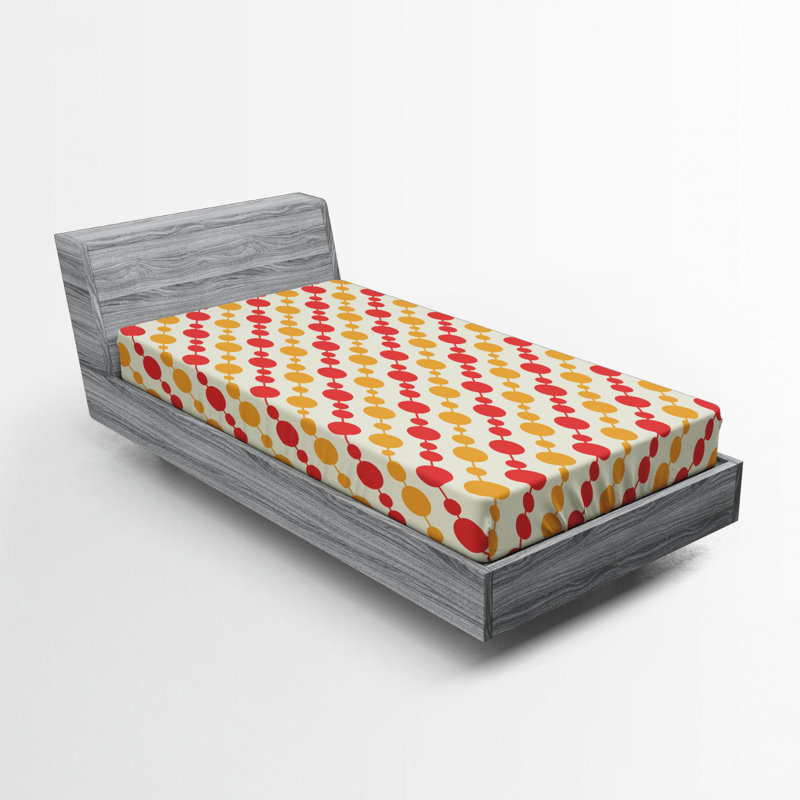 Microfiber Geometric Fitted Sheet, Twin XL Fitted Sheet, Red/Yellow Geometric 2