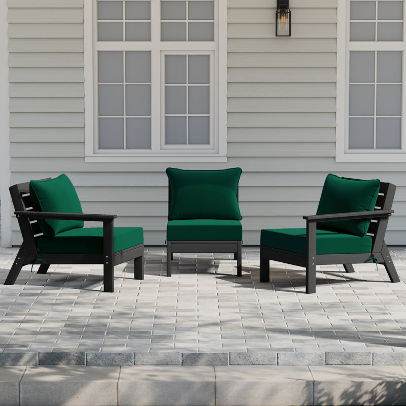 Ensemble de conversation à assise profonde 3 pièces avec coussins, Noir, noir, noir, noir, Green