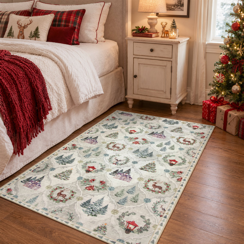 Tapis lavable Laraven Christmas Vintage, Rectangulaire 3 pi x 5 pi