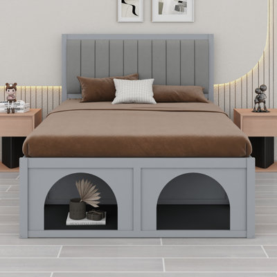 Modern Pet-Friendly Platform Bed, Under-Bed Pet Nook