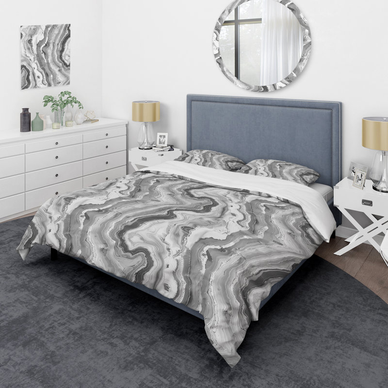 Ensemble de housse de couette en marbre gris III, Housse de couette simple + 2 taies décoratives st