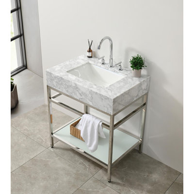 Meuble-lavabo 30 po en marbre de Carrare naturel