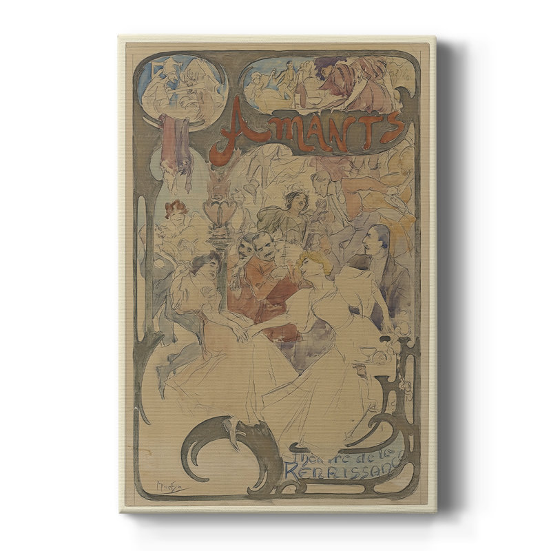 Lovers (Amants) -Galerie sur toile tendue par Alphonse Mucha, 32 x 48