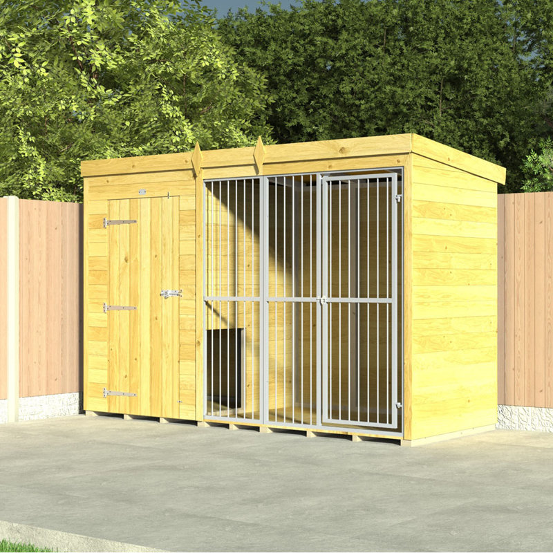 Dog Kennel and Run Full Height with Bars, 201cm H x 302cm W x 178cm D