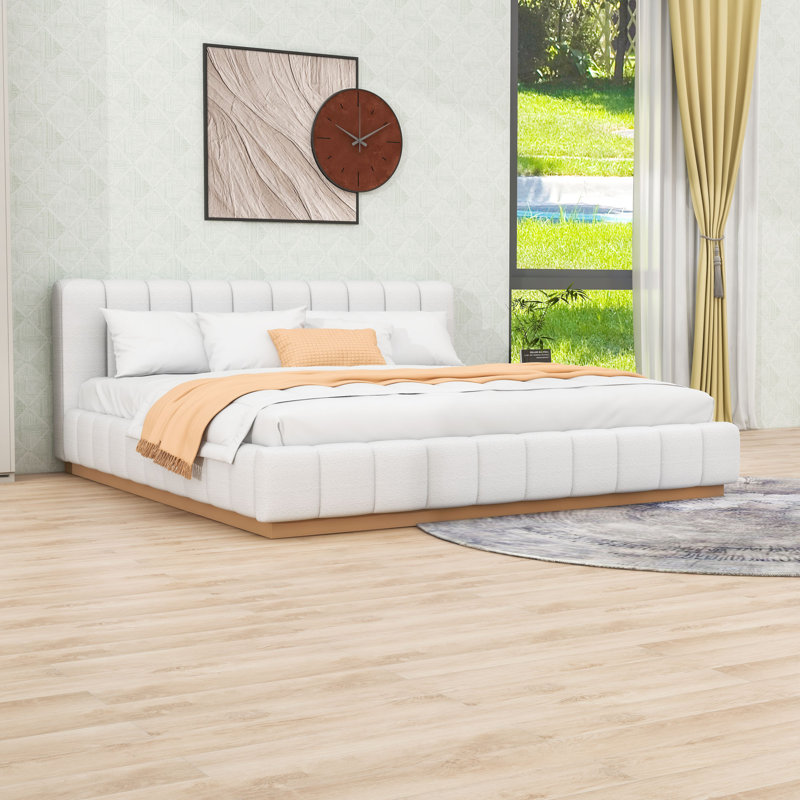 Upholstered Platform Bed with Vertical Headboard, King