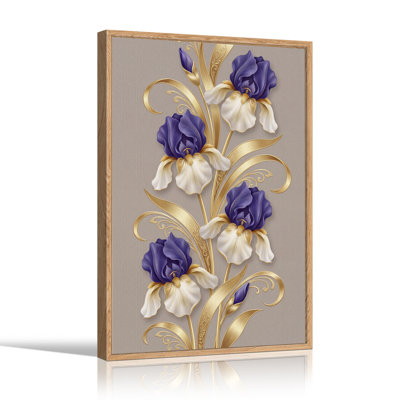 «Mauve et blanc iris» avec art mural sur toile à volutes dorées