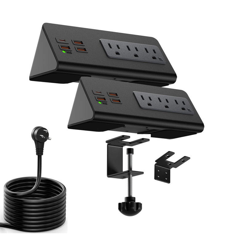 Station de charge d'alimentation avec 3 ports CA et 4 ports USB, un paquet de 2 pièces noir