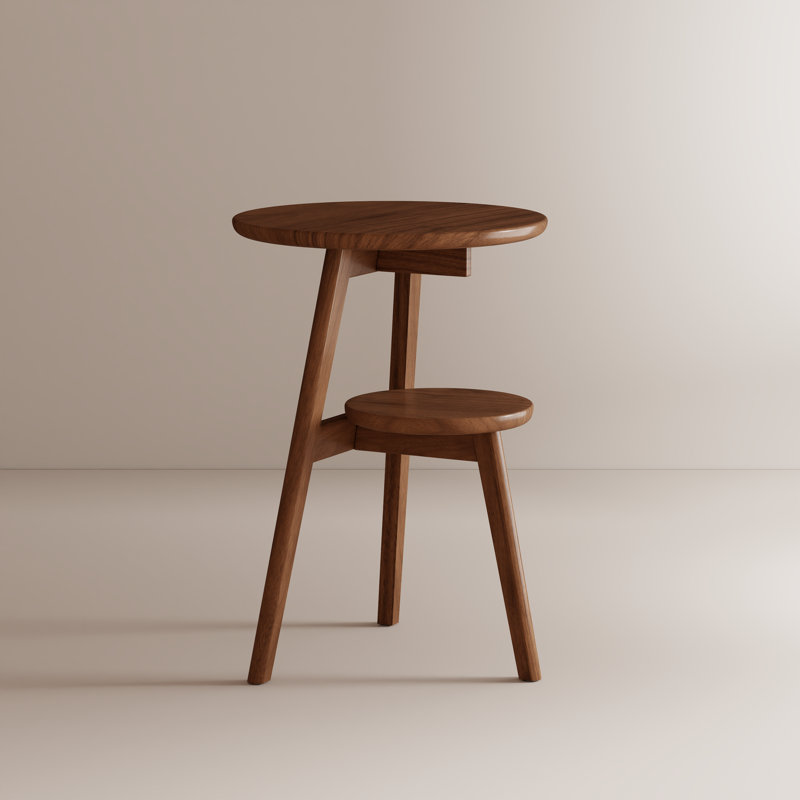 Table d'appoint ronde en bois massif 16,5 po à deux niveaux avec pieds en trépied en angle | Table de bout moderne Mid-Century à deux niveaux pour salon et chambre à coucher |