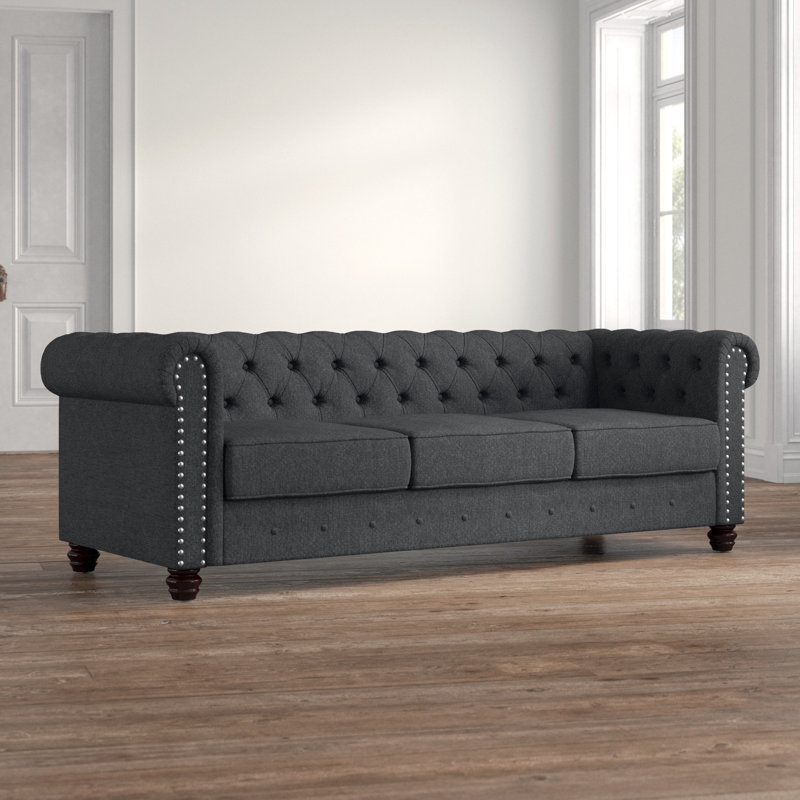 Canapé à accoudoirs arrondis 80 po Leite, Mélange de lin gris foncé