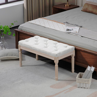 Banc de lit 32 po, banc de chambre rembourré, blanc crème
