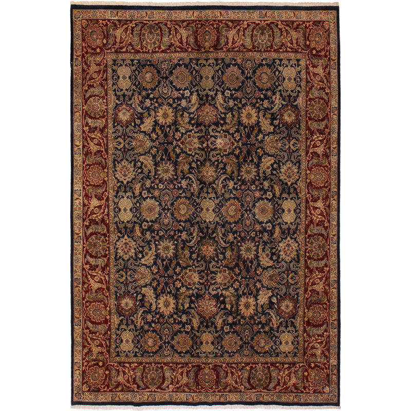 Tapis oriental noir / rouge en laine noué à la main 8 pi 3 po x 10 pi 2 po Roca