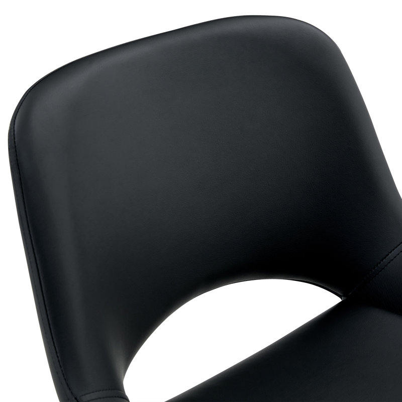 Set Of 2 Adjustable Swivel Bar Stools In Black PU Material With Footrest, Black
