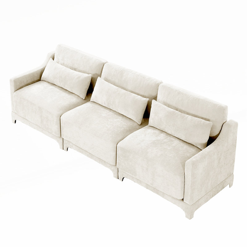 105.9" Chenille Upholstered Pillow-Top Arm Sofa Couch, 3, Beige