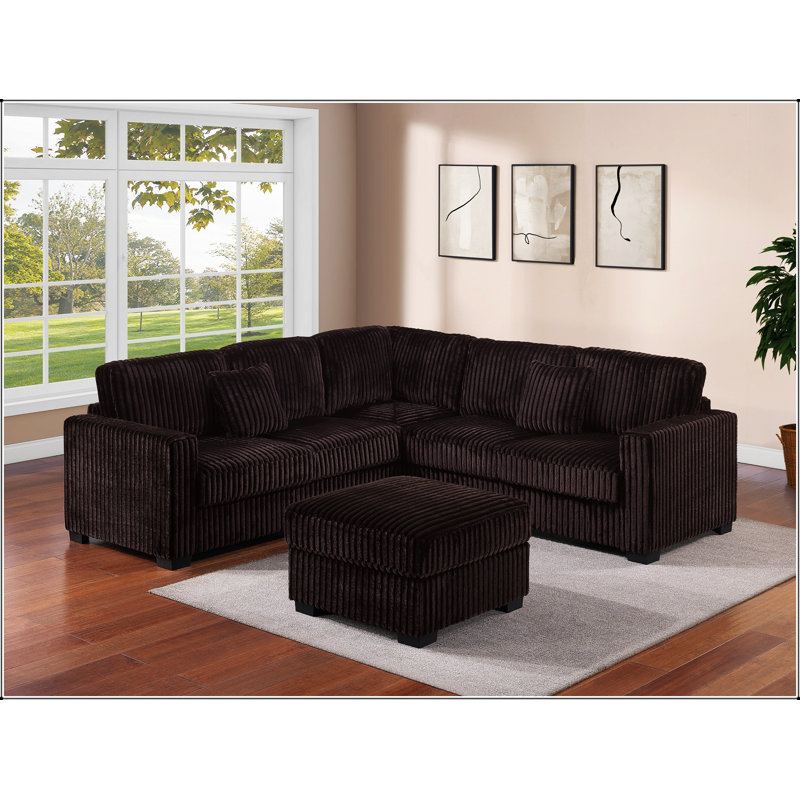 Ensemble modulaire 4 pièces avec velours côtelé géant, coussins amovibles et repose-pieds polyvalent pour une vie confortable