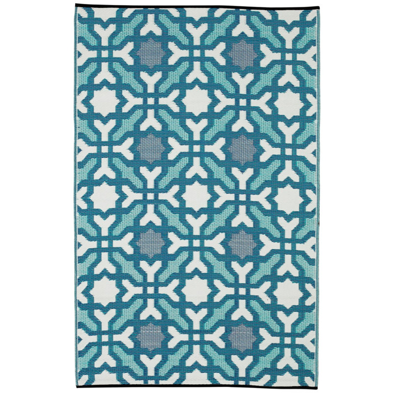 Outdoor Rug Plastic Straw Rug Waterproof Patio Dionisios Multicolor Blue, Rectangle 3' x 5'