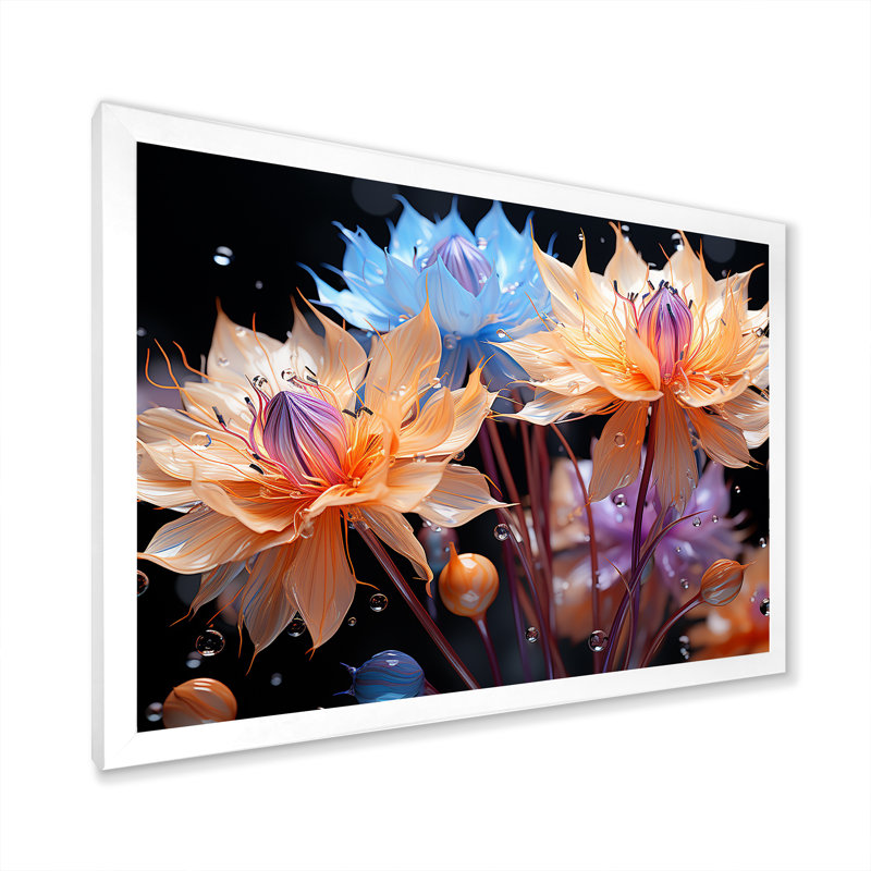 Abstraction de bleuets colorés - impressions sur toile, Cadre simple blanc, H 12 po x l 20 po x P 1 po