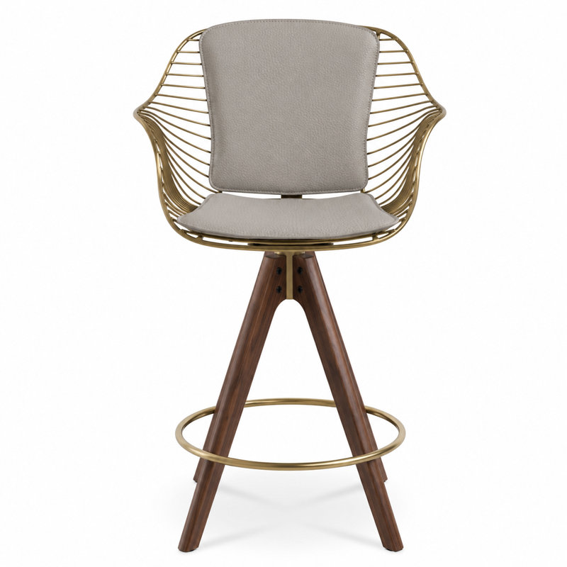 Tabouret Zebra Pyramid, Tabouret de comptoir (siège d'une hauteur de 26 p, Noyer américain, Os PPM-FR / laiton