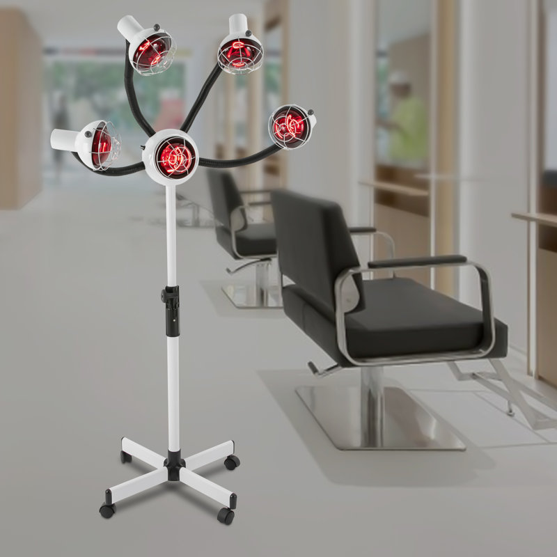 Lampe chauffante infrarouge à 5 têtes, sèche-cheveux à hauteur réglable, appareil de coiffure sur pied pour salon de beauté et salon de coiffure.