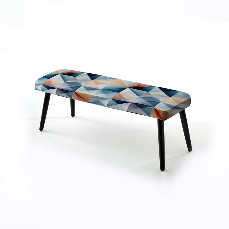 Ethereal Geometry - Patchwork Upholstered Black Bench