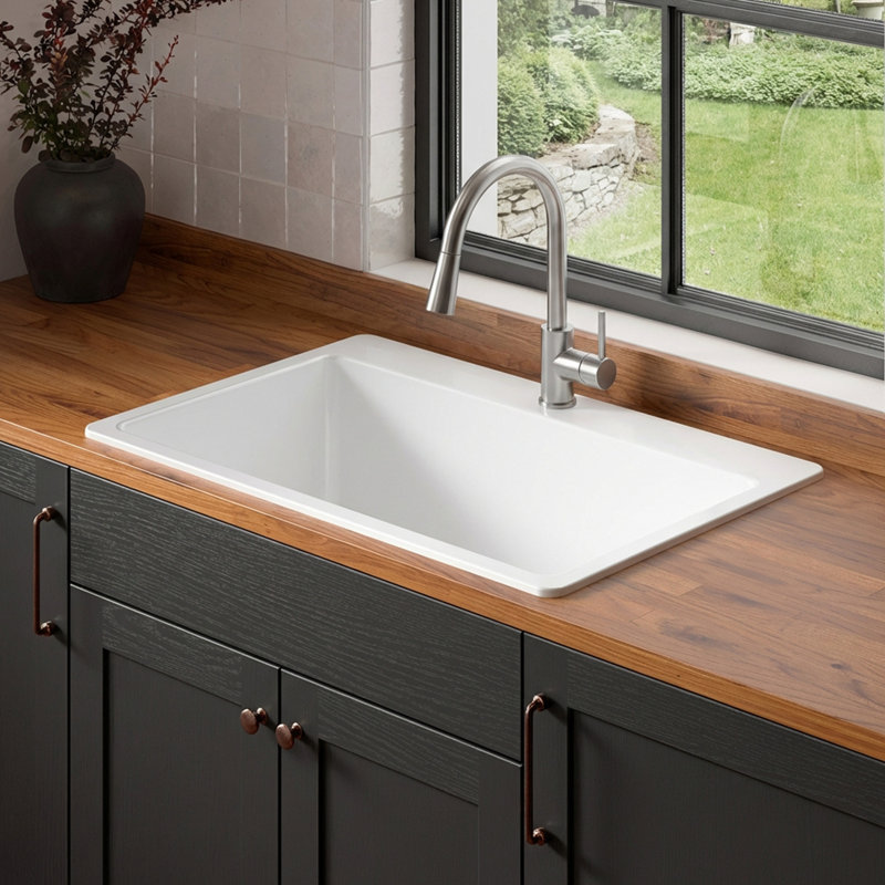 Jackson 33" Crisp White Fireclay Drop-In Single Bowl Kitchen Sink with 1 Faucet Hole, 1, 33", Crisp White