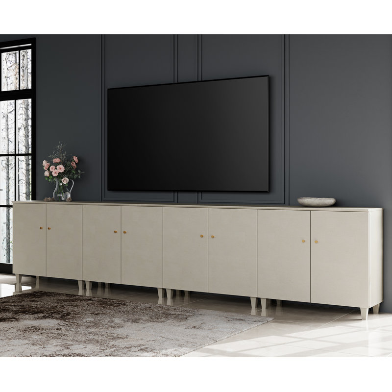 4-In-1 TV Stands With Doors, Entertainment Center With 12 Storage Compartments, Beige
