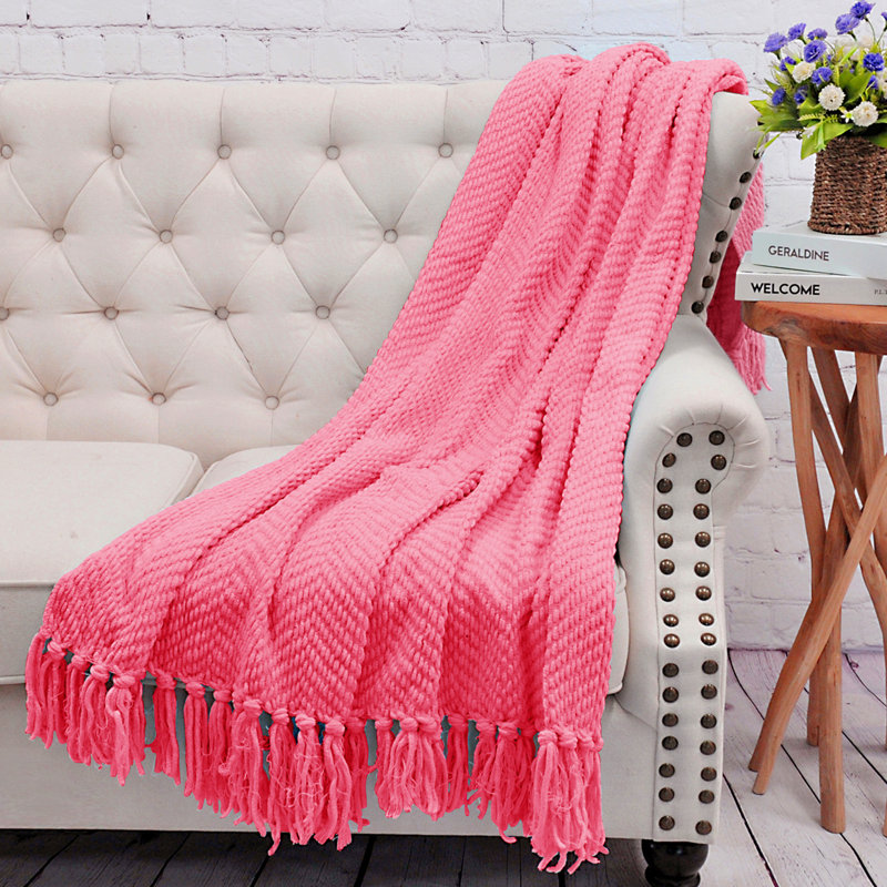 Jeté en tricot de tweed, 60 po x 80 po, Camélia rose