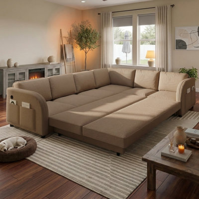 Canapé-lit modulaire en L 115,2 po avec ports USB et poches de rangement