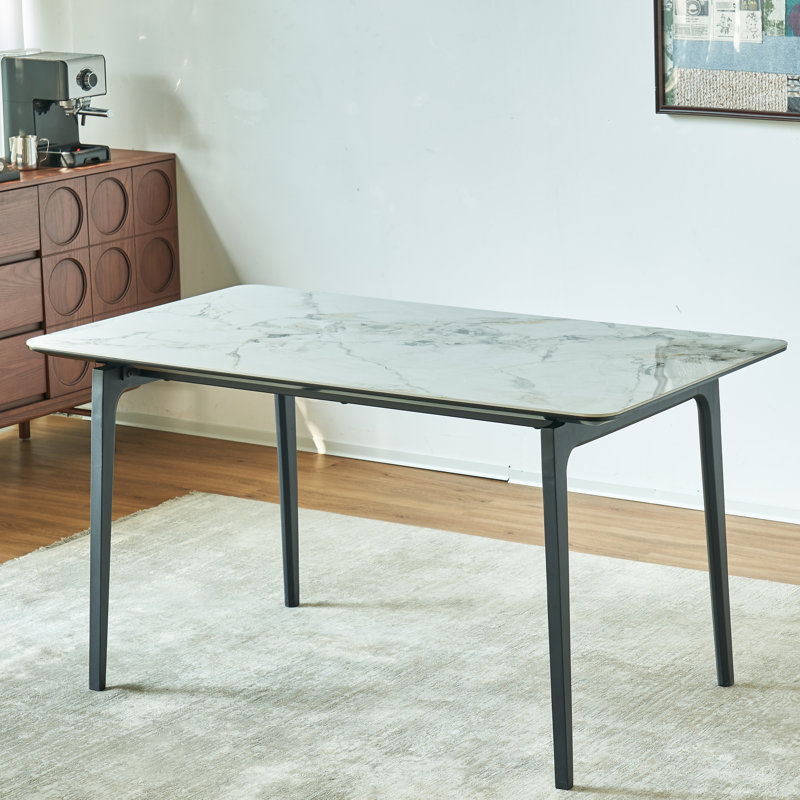 Table matelassée à pieds noirs en pierre frittée, convient à 6 à 8 tables de repos avec pieds, spacieuse pour