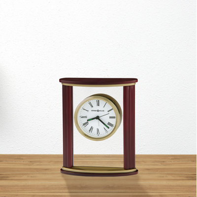 Victor Traditional Roman Numeral Rosewood Wood Quartz Movement / Crystal Tabletop Clock with Alarm in Brown/Brass