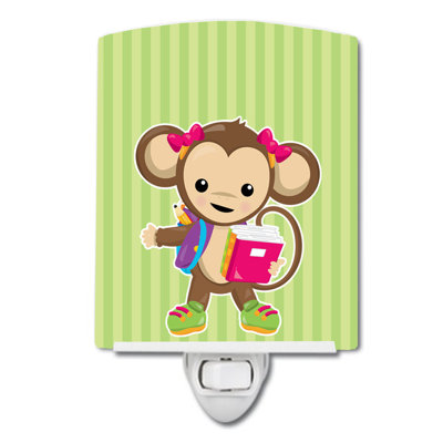 Monkey Going to School Ceramic Night Light