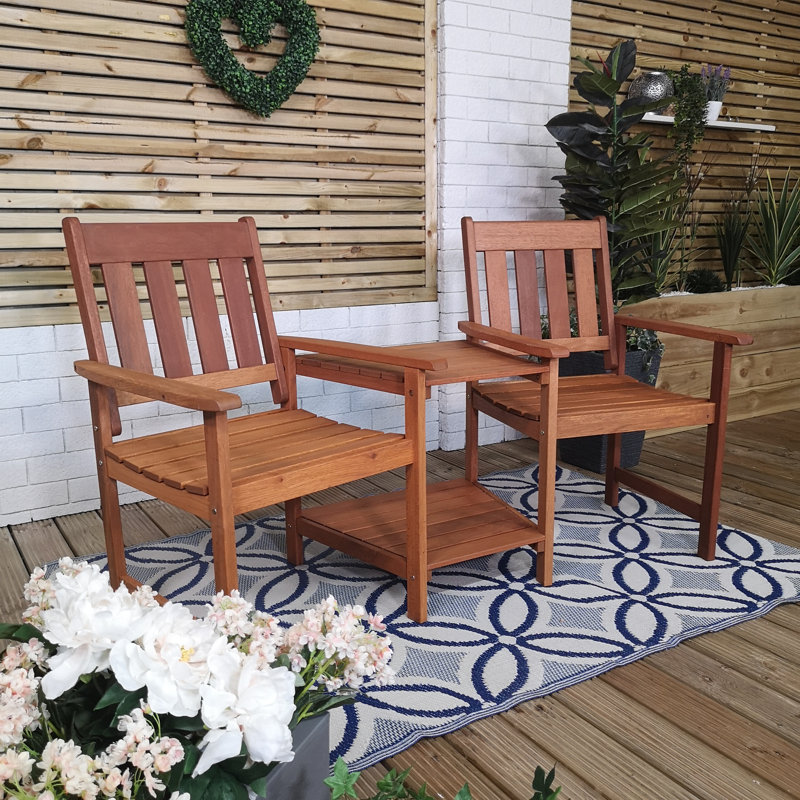 Abdoulie Rydal 2 Seater Wooden Garden Patio Love Seat and Table Set