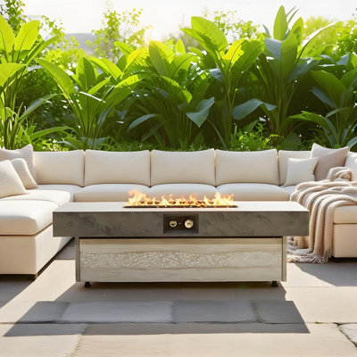 Table de foyer d'extérieur, table rectangulaire 48 x 24 pouces, table d'extérieur au propane de 50000 BTU pour ensemble de patio